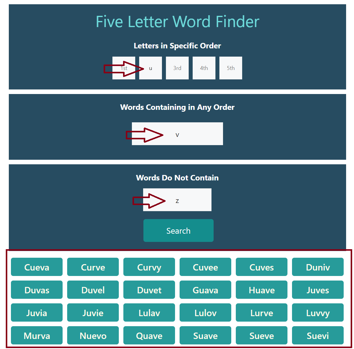 using fiver letter word finder whole tool at once