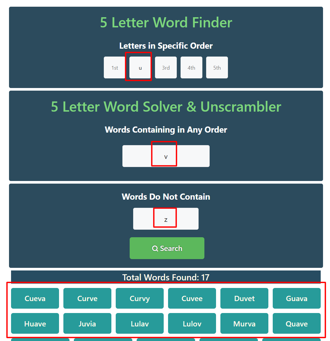 using fourth part of 5 letter word finder